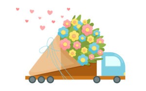Delivery concept - truck carrying a bouquet of flowers