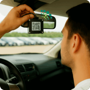 Luna GPS tracking tag being added to a car in a vehicle hold yard Luna GPS tracking tag being added to a car in a vehicle hold yard