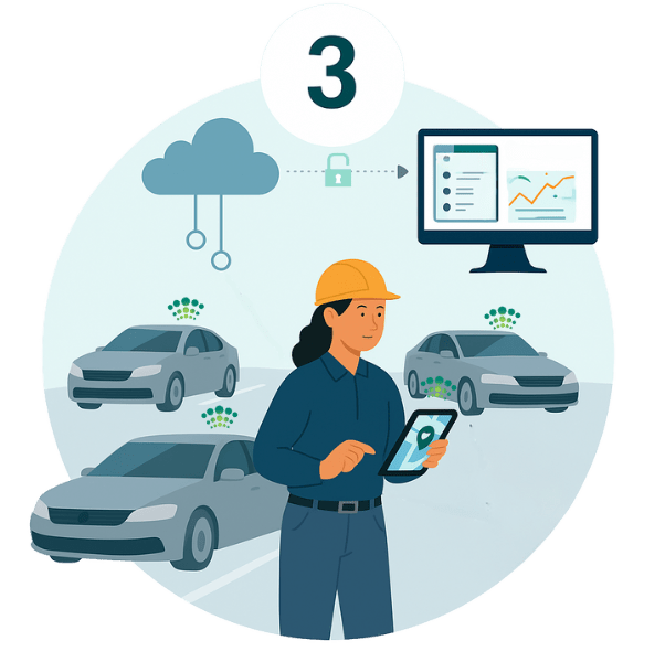 Luna automatically transmitting vehicle hold yard tracking data automatically